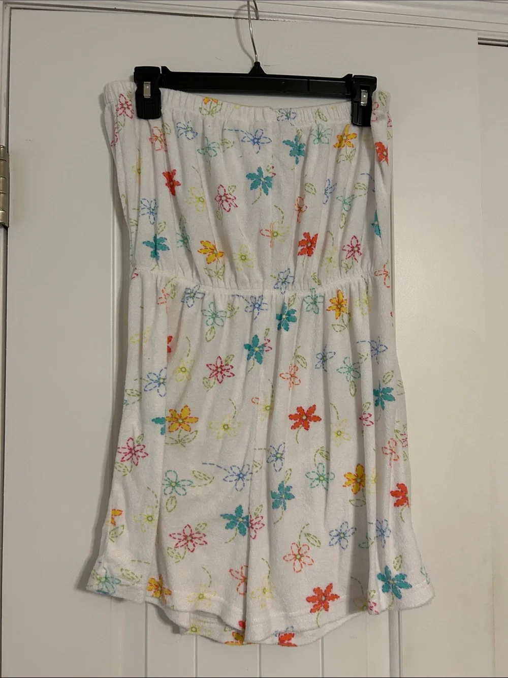 White Floral Strapless Women’s Swim Coverup - Multicolor Print